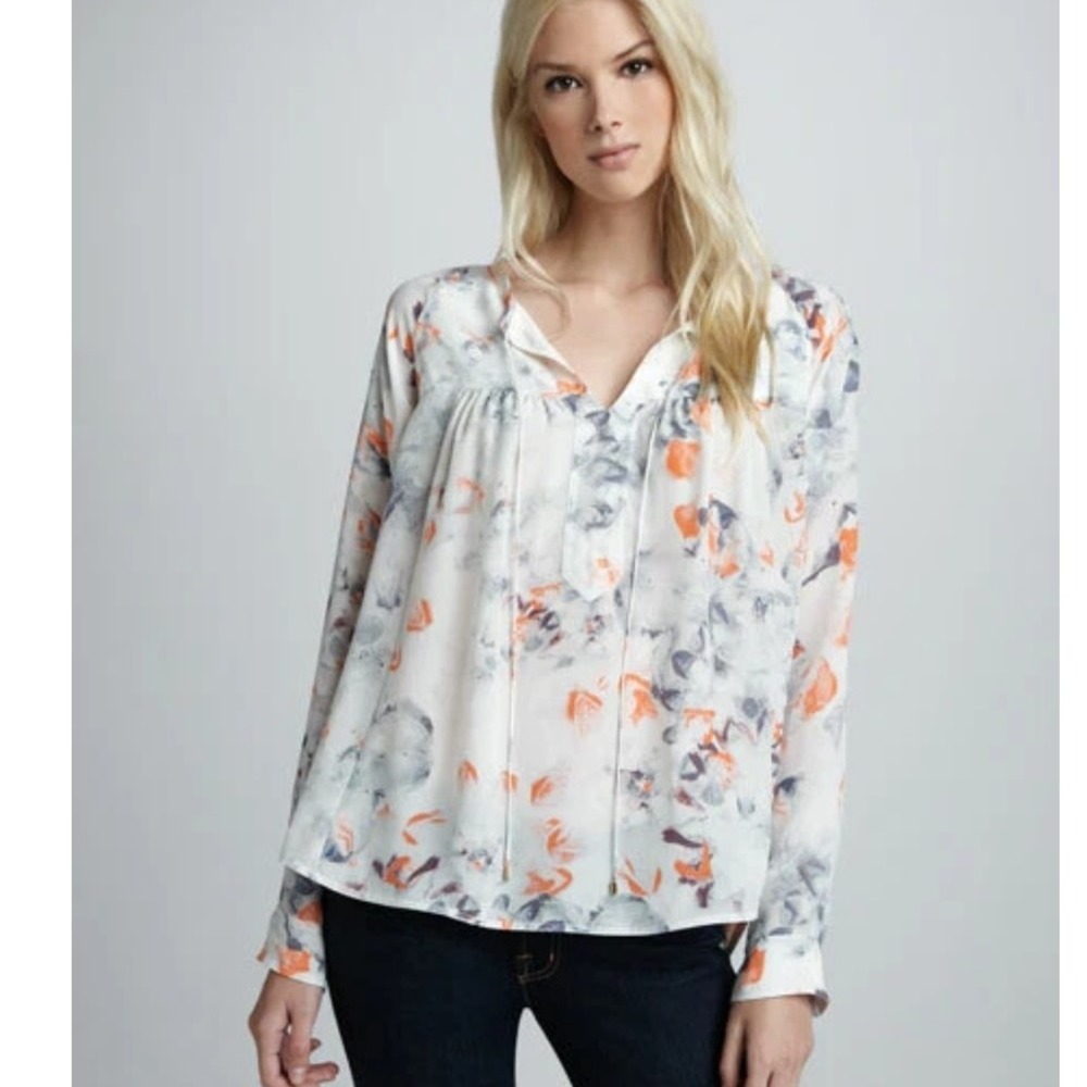Rebecca Taylor Misty Garden Abstract Floral Silk Long Sleeve Blouse Womens 4